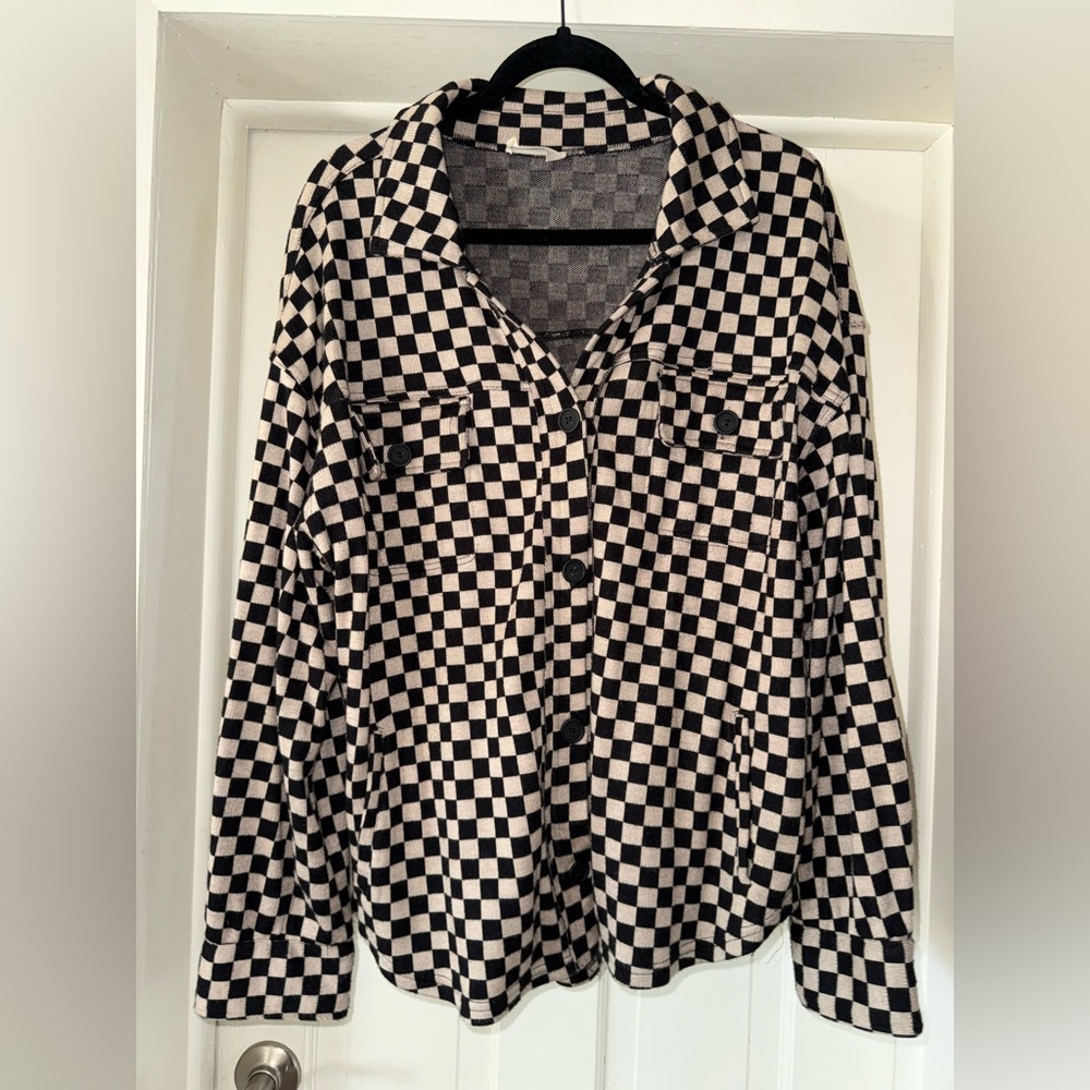 Elegant Black and Cream Checkered Women's Shirt